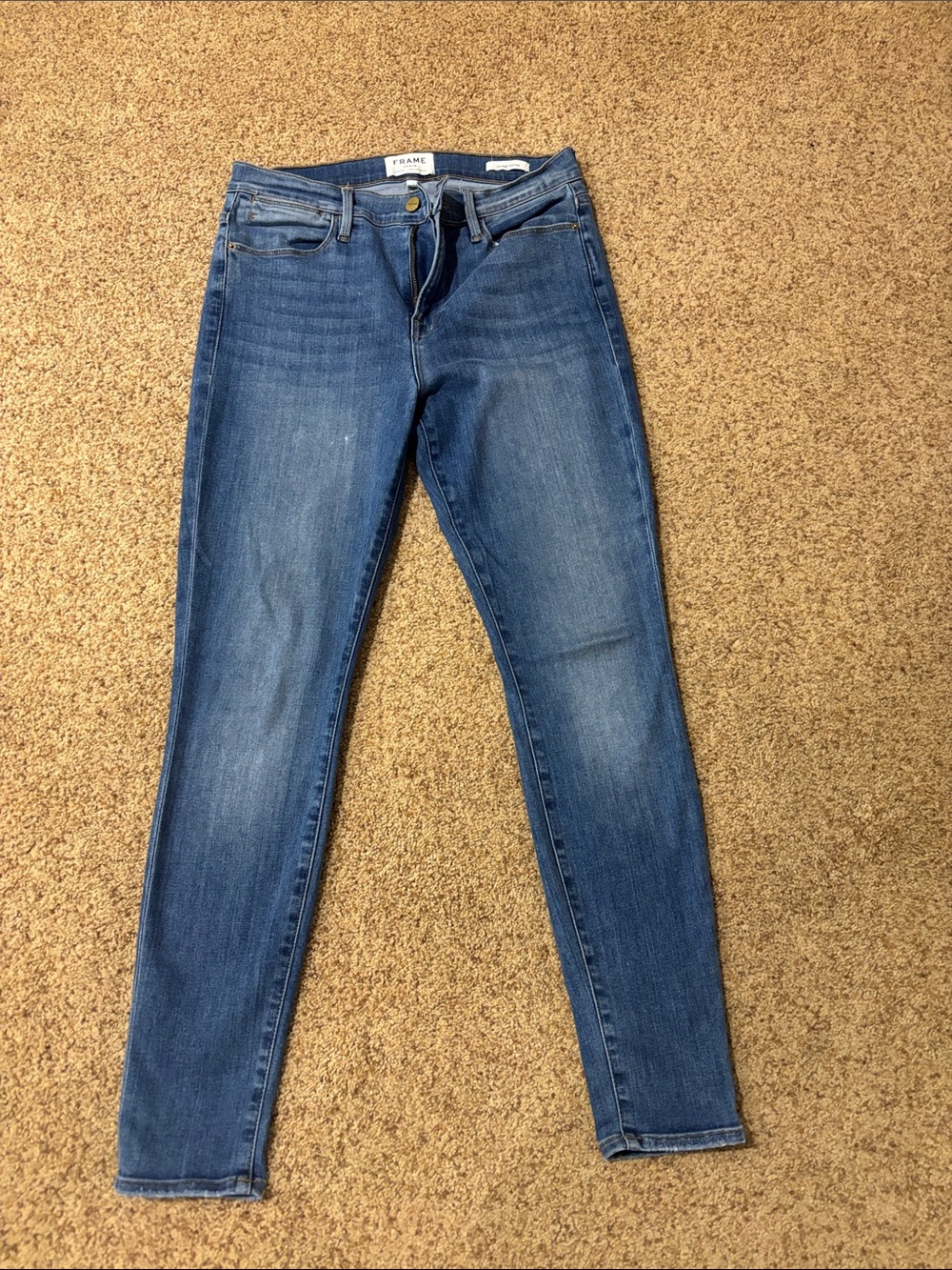 Frame Denim Skinny Jeans in Mid Blue Wash